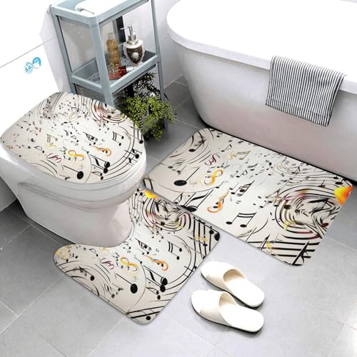 QMNSEHF Badezimmerteppich-Set mit Musiknoten-Aufdruck, weich, saugfähig, U-förmige Konturmatte, WC-Deckelbezug, rutschfeste Badteppiche für Badezimmer, Duschmatte, 80 x 50 cm, 3-teilig QMNSEHF Badezimmerteppich-Set mit Musiknoten-Aufdruck, weich, saugfähig, U-förmige Konturmatte, WC-Deckelbezug, rutschfeste Badteppiche für Badezimmer, Duschmatte, 80 x 50 cm, 3-teilig von QMNSEHF