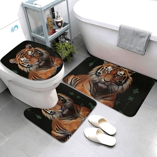 QMNSEHF Badezimmerteppich-Set mit Tiger und Pfoten, weich, saugfähig, U-förmige Konturmatte, WC-Deckelbezug, rutschfest, für Badezimmer, Duschmatte, 80 x 50 cm, 3-teilig QMNSEHF Badezimmerteppich-Set mit Tiger und Pfoten, weich, saugfähig, U-förmige Konturmatte, WC-Deckelbezug, rutschfest, für Badezimmer, Duschmatte, 80 x 50 cm, 3-teilig von QMNSEHF