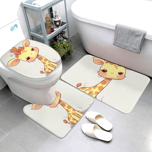 QMNSEHF Badezimmerteppich-Set mit niedlicher Schleife, Giraffe, weich, saugfähig, U-förmig, Konturmatte, WC-Deckelbezug, rutschfest, für Badezimmer, Duschmatte, 80 x 50 cm, 3-teilig QMNSEHF Badezimmerteppich-Set mit niedlicher Schleife, Giraffe, weich, saugfähig, U-förmig, Konturmatte, WC-Deckelbezug, rutschfest, für Badezimmer, Duschmatte, 80 x 50 cm, 3-teilig von QMNSEHF