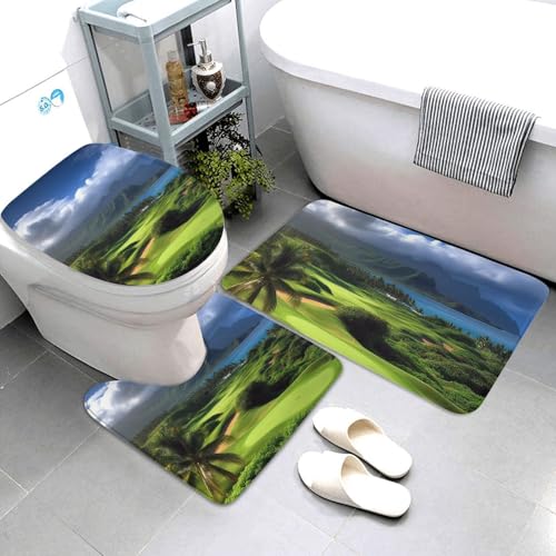 QMNSEHF Badteppich-Set, Motiv: Hawaii, tropisches Golf, weich, saugfähig, U-förmige Konturmatte, WC-Deckelbezug, rutschfest, für Badezimmer, Duschmatte, 80 x 50 cm, 3-teilig QMNSEHF Badteppich-Set, Motiv: Hawaii, tropisches Golf, weich, saugfähig, U-förmige Konturmatte, WC-Deckelbezug, rutschfest, für Badezimmer, Duschmatte, 80 x 50 cm, 3-teilig von QMNSEHF