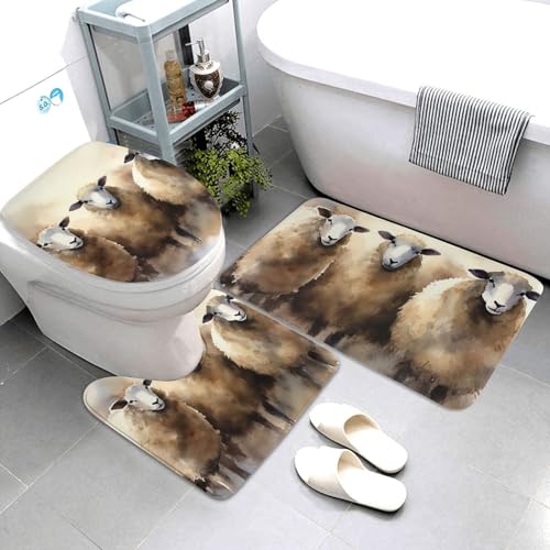 QMNSEHF Badteppich-Set, Schafe, Aquarell, weich, saugfähig, U-förmige Konturmatte, WC-Deckelbezug, rutschfest, für Badezimmer, Duschmatte, 80 x 50 cm, 3-teilig QMNSEHF Badteppich-Set, Schafe, Aquarell, weich, saugfähig, U-förmige Konturmatte, WC-Deckelbezug, rutschfest, für Badezimmer, Duschmatte, 80 x 50 cm, 3-teilig von QMNSEHF