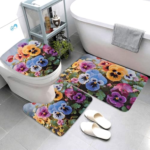 QMNSEHF Badteppich-Set, Stiefmütterchen, weich, saugfähig, U-förmig, Konturmatte, WC-Deckelbezug, rutschfest, für Badezimmer, Duschmatte, 80 x 50 cm, 3-teilig QMNSEHF Badteppich-Set, Stiefmütterchen, weich, saugfähig, U-förmig, Konturmatte, WC-Deckelbezug, rutschfest, für Badezimmer, Duschmatte, 80 x 50 cm, 3-teilig von QMNSEHF