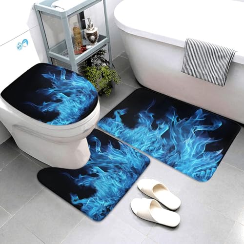 QMNSEHF Blue Flame Badezimmerteppich-Set, weich, saugfähig, U-förmige Konturmatte, WC-Deckelbezug, rutschfeste Badteppiche für Badezimmer, Duschmatte, 80 x 50 cm, 3-teilig QMNSEHF Blue Flame Badezimmerteppich-Set, weich, saugfähig, U-förmige Konturmatte, WC-Deckelbezug, rutschfeste Badteppiche für Badezimmer, Duschmatte, 80 x 50 cm, 3-teilig von QMNSEHF