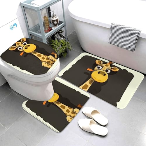 QMNSEHF Cartoon-Giraffen-Badezimmerteppich-Set, weich, saugfähig, U-förmige Konturmatte, WC-Deckelbezug, rutschfeste Badteppiche für Badezimmer, Duschmatte, 80 x 50 cm, 3-teilig QMNSEHF Cartoon-Giraffen-Badezimmerteppich-Set, weich, saugfähig, U-förmige Konturmatte, WC-Deckelbezug, rutschfeste Badteppiche für Badezimmer, Duschmatte, 80 x 50 cm, 3-teilig von QMNSEHF