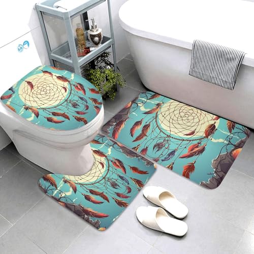QMNSEHF Catch Dream Netz-Badezimmerteppich-Set, weich, saugfähig, U-förmige Konturmatte, WC-Deckelbezug, rutschfest, für Badezimmer, Duschmatte, 80 x 50 cm, 3-teilig QMNSEHF Catch Dream Netz-Badezimmerteppich-Set, weich, saugfähig, U-förmige Konturmatte, WC-Deckelbezug, rutschfest, für Badezimmer, Duschmatte, 80 x 50 cm, 3-teilig von QMNSEHF