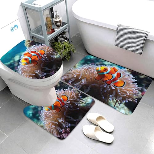 QMNSEHF Clownfisch-Badezimmerteppich-Set, weich, saugfähig, U-förmige Konturmatte, WC-Deckelbezug, rutschfest, für Badezimmer, Duschmatte, 80 x 50 cm, 3-teilig QMNSEHF Clownfisch-Badezimmerteppich-Set, weich, saugfähig, U-förmige Konturmatte, WC-Deckelbezug, rutschfest, für Badezimmer, Duschmatte, 80 x 50 cm, 3-teilig von QMNSEHF