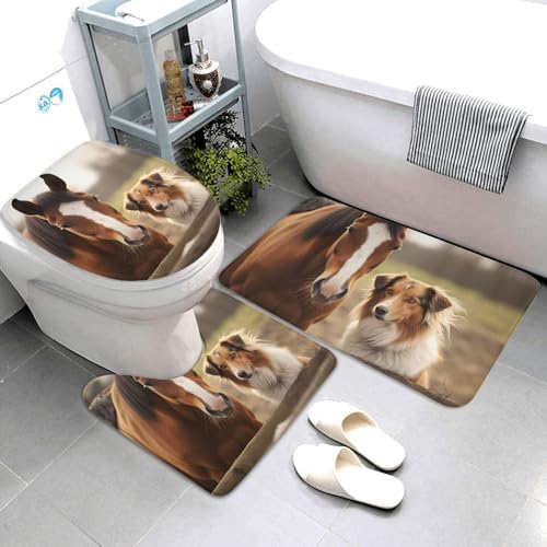 QMNSEHF Collie Badezimmerteppich-Set, Hund und Pferd, weich, saugfähig, U-förmig, WC-Deckelbezug, rutschfest, für Badezimmer, Duschmatte, 80 x 50 cm, 3-teilig QMNSEHF Collie Badezimmerteppich-Set, Hund und Pferd, weich, saugfähig, U-förmig, WC-Deckelbezug, rutschfest, für Badezimmer, Duschmatte, 80 x 50 cm, 3-teilig von QMNSEHF