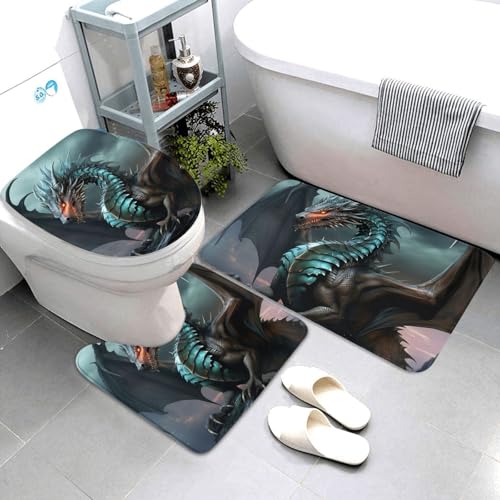 QMNSEHF Cool Dragon Badezimmerteppich-Set, weich, saugfähig, U-förmige Konturmatte, WC-Deckelbezug, rutschfeste Badteppiche für Badezimmer, Duschmatte, 80 x 50 cm, 3-teilig QMNSEHF Cool Dragon Badezimmerteppich-Set, weich, saugfähig, U-förmige Konturmatte, WC-Deckelbezug, rutschfeste Badteppiche für Badezimmer, Duschmatte, 80 x 50 cm, 3-teilig von QMNSEHF