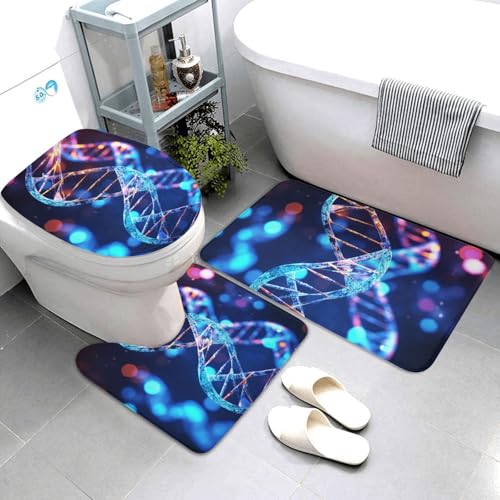 QMNSEHF DNA Genetic Helix Badezimmerteppich-Set, weich, saugfähig, Badematten und U-förmige Konturmatte, WC-Deckelbezug, rutschfeste Badteppiche für Badezimmer, Duschmatte, 80 x 50 cm, 3-teilig von QMNSEHF