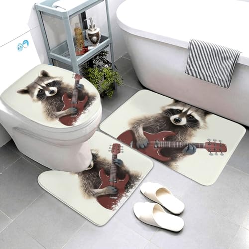 QMNSEHF Funny Waschbär-Badezimmerteppich-Set, weich, saugfähig, U-förmige Konturmatte, WC-Deckelbezug, rutschfest, für Badezimmer, Duschmatte, 80 x 50 cm, 3-teilig QMNSEHF Funny Waschbär-Badezimmerteppich-Set, weich, saugfähig, U-förmige Konturmatte, WC-Deckelbezug, rutschfest, für Badezimmer, Duschmatte, 80 x 50 cm, 3-teilig von QMNSEHF