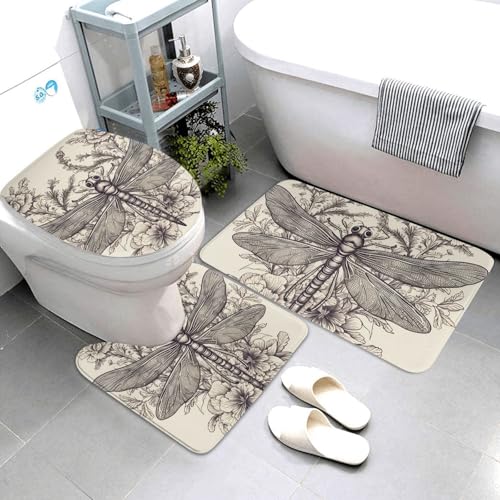 QMNSEHF Handgezeichnetes Badezimmerteppich-Set mit Blumenmuster, 3-teilig, weich, saugfähig, Badematten und U-förmige Konturmatte, WC-Deckelbezug, rutschfeste Badteppiche für Badezimmer, Duschmatte QMNSEHF Handgezeichnetes Badezimmerteppich-Set mit Blumenmuster, 3-teilig, weich, saugfähig, Badematten und U-förmige Konturmatte, WC-Deckelbezug, rutschfeste Badteppiche für Badezimmer, Duschmatte von QMNSEHF