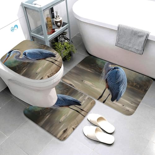 QMNSEHF Heron Badezimmerteppich-Set, weich, saugfähig, U-förmige Konturmatte, WC-Deckelbezug, rutschfeste Badteppiche für Badezimmer, Duschmatte, 80 x 50 cm, 3-teilig QMNSEHF Heron Badezimmerteppich-Set, weich, saugfähig, U-förmige Konturmatte, WC-Deckelbezug, rutschfeste Badteppiche für Badezimmer, Duschmatte, 80 x 50 cm, 3-teilig von QMNSEHF