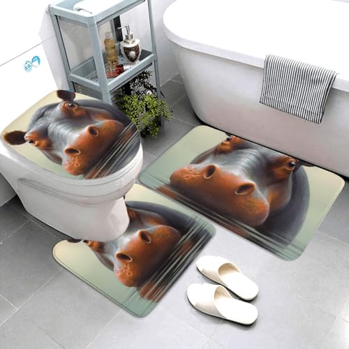 QMNSEHF Hippo Badezimmerteppich-Set, weich, saugfähig, Badematten und U-förmige Konturmatte, WC-Deckelbezug, rutschfeste Badteppiche für Badezimmer, Duschmatte, 80 x 50 cm, 3-teilig QMNSEHF Hippo Badezimmerteppich-Set, weich, saugfähig, Badematten und U-förmige Konturmatte, WC-Deckelbezug, rutschfeste Badteppiche für Badezimmer, Duschmatte, 80 x 50 cm, 3-teilig von QMNSEHF