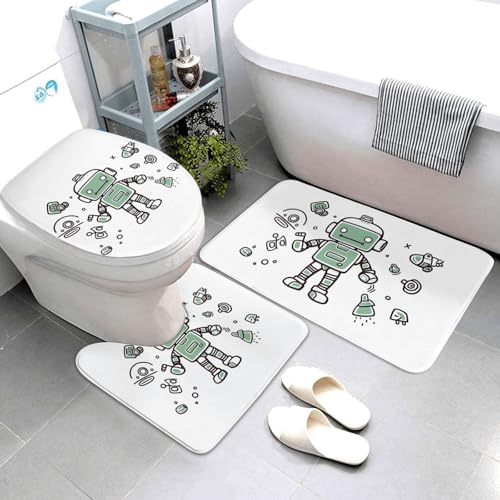 QMNSEHF Line Roboter-Badezimmerteppich-Set, weich, saugfähig, U-förmige Konturmatte, WC-Deckelbezug, rutschfeste Badteppiche für Badezimmer, Duschmatte, 80 x 50 cm, 3-teilig QMNSEHF Line Roboter-Badezimmerteppich-Set, weich, saugfähig, U-förmige Konturmatte, WC-Deckelbezug, rutschfeste Badteppiche für Badezimmer, Duschmatte, 80 x 50 cm, 3-teilig von QMNSEHF