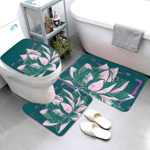 QMNSEHF Lotusblüte Namaste Badezimmerteppich-Set, weich, saugfähig, Badematten und U-förmige Konturmatte, WC-Deckelbezug, rutschfeste Badteppiche für Badezimmer, Duschmatte, 80 x 50 cm, 3-teilig QMNSEHF Lotusblüte Namaste Badezimmerteppich-Set, weich, saugfähig, Badematten und U-förmige Konturmatte, WC-Deckelbezug, rutschfeste Badteppiche für Badezimmer, Duschmatte, 80 x 50 cm, 3-teilig von QMNSEHF
