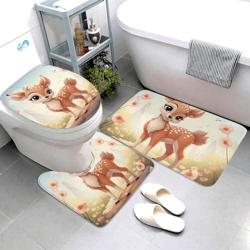 QMNSEHF Lovely Deer Badezimmerteppich-Set, weich, saugfähig, Badematten und U-förmige Konturmatte, WC-Deckelbezug, rutschfeste Badteppiche für Badezimmer, Duschmatte, 80 x 50 cm, 3-teilig QMNSEHF Lovely Deer Badezimmerteppich-Set, weich, saugfähig, Badematten und U-förmige Konturmatte, WC-Deckelbezug, rutschfeste Badteppiche für Badezimmer, Duschmatte, 80 x 50 cm, 3-teilig von QMNSEHF
