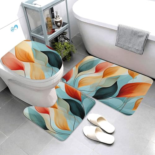 QMNSEHF Mid-Century Badezimmerteppich-Set, moderner Stil, weich, saugfähig, Badematten und U-förmige Konturmatte, WC-Deckelbezug, rutschfest, für Badezimmer, Duschmatte, 80 x 50 cm, 3-teilig QMNSEHF Mid-Century Badezimmerteppich-Set, moderner Stil, weich, saugfähig, Badematten und U-förmige Konturmatte, WC-Deckelbezug, rutschfest, für Badezimmer, Duschmatte, 80 x 50 cm, 3-teilig von QMNSEHF