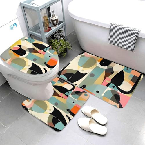 QMNSEHF Mid-Century Moderne Kunst Katzen-Badezimmerteppich-Set, 3-teilig, weich, saugfähig, Badematten und U-förmige Konturmatte, WC-Deckelbezug, rutschfeste Badteppiche für Badezimmer, Duschmatte, 80 QMNSEHF Mid-Century Moderne Kunst Katzen-Badezimmerteppich-Set, 3-teilig, weich, saugfähig, Badematten und U-förmige Konturmatte, WC-Deckelbezug, rutschfeste Badteppiche für Badezimmer, Duschmatte, 80 von QMNSEHF
