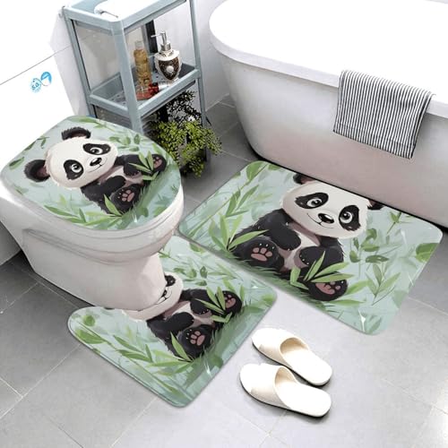 QMNSEHF Panda Bambus-Badezimmerteppich-Set, weich, saugfähig, U-förmige Konturmatte, WC-Deckelbezug, rutschfeste Badteppiche für Badezimmer, Duschmatte, 80 x 50 cm, 3-teilig QMNSEHF Panda Bambus-Badezimmerteppich-Set, weich, saugfähig, U-förmige Konturmatte, WC-Deckelbezug, rutschfeste Badteppiche für Badezimmer, Duschmatte, 80 x 50 cm, 3-teilig von QMNSEHF