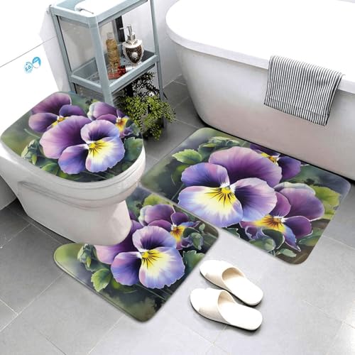 QMNSEHF Pansy Perfection Badezimmerteppich-Set, weich, saugfähig, U-förmige Konturmatte, WC-Deckelbezug, rutschfest, für Badezimmer, Duschmatte, 80 x 50 cm, 3-teilig QMNSEHF Pansy Perfection Badezimmerteppich-Set, weich, saugfähig, U-förmige Konturmatte, WC-Deckelbezug, rutschfest, für Badezimmer, Duschmatte, 80 x 50 cm, 3-teilig von QMNSEHF