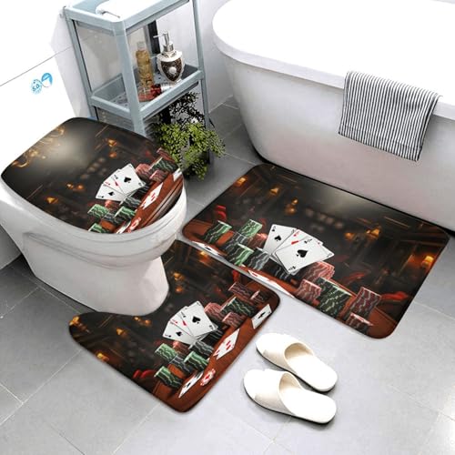 QMNSEHF Poker-Turnier-Badezimmerteppich-Set, weich, saugfähig, U-förmige Konturmatte, WC-Deckelbezug, rutschfest, für Badezimmer, Duschmatte, 80 x 50 cm, 3-teilig QMNSEHF Poker-Turnier-Badezimmerteppich-Set, weich, saugfähig, U-förmige Konturmatte, WC-Deckelbezug, rutschfest, für Badezimmer, Duschmatte, 80 x 50 cm, 3-teilig von QMNSEHF