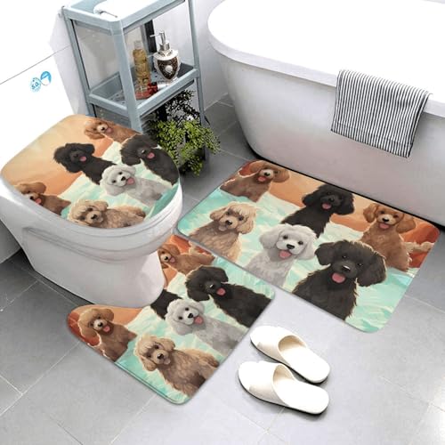 QMNSEHF Pudel-Hunde-Badezimmerteppich-Set, weich, saugfähig, U-förmige Konturmatte, WC-Deckelbezug, rutschfest, für Badezimmer, Duschmatte, 80 x 50 cm, 3-teilig QMNSEHF Pudel-Hunde-Badezimmerteppich-Set, weich, saugfähig, U-förmige Konturmatte, WC-Deckelbezug, rutschfest, für Badezimmer, Duschmatte, 80 x 50 cm, 3-teilig von QMNSEHF
