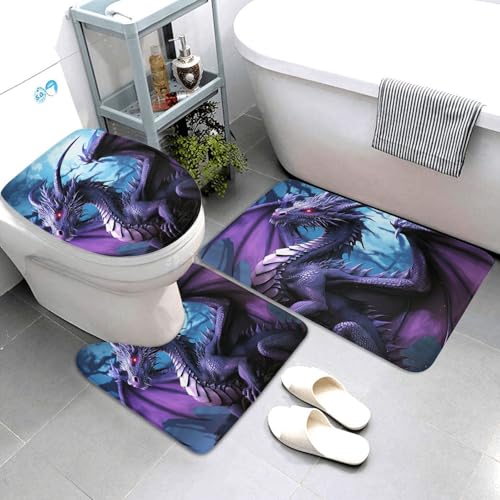 QMNSEHF Purple Dragon Purple Moon Badezimmerteppich-Set, weich, saugfähig, Badematten und U-förmige Konturmatte, WC-Deckelbezug, rutschfeste Badteppiche für Badezimmer, Duschmatte, 80 x 50 cm, 3 QMNSEHF Purple Dragon Purple Moon Badezimmerteppich-Set, weich, saugfähig, Badematten und U-förmige Konturmatte, WC-Deckelbezug, rutschfeste Badteppiche für Badezimmer, Duschmatte, 80 x 50 cm, 3 von QMNSEHF