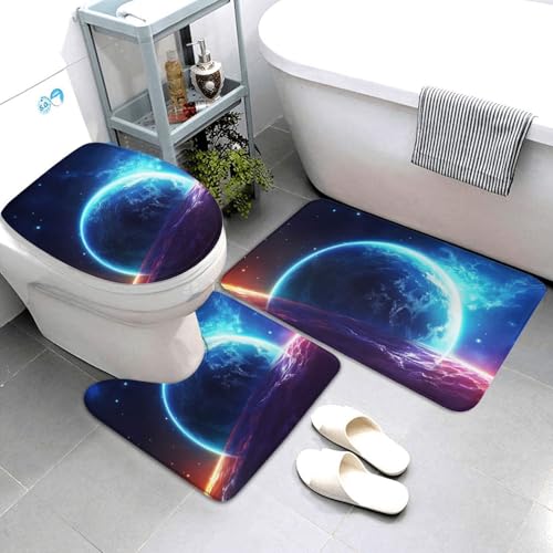 QMNSEHF Star Planet Badezimmerteppich-Set, weich, saugfähig, U-förmige Konturmatte, WC-Deckelbezug, rutschfeste Badteppiche für Badezimmer, Duschmatte, 80 x 50 cm, 3-teilig QMNSEHF Star Planet Badezimmerteppich-Set, weich, saugfähig, U-förmige Konturmatte, WC-Deckelbezug, rutschfeste Badteppiche für Badezimmer, Duschmatte, 80 x 50 cm, 3-teilig von QMNSEHF