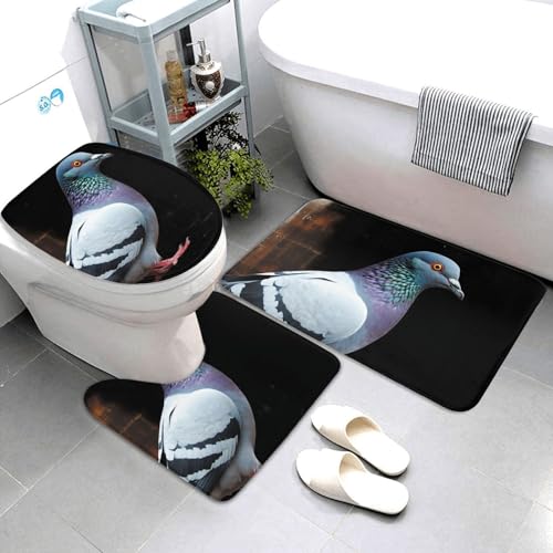 QMNSEHF Tauben-Badezimmerteppich-Set, weich, saugfähig, U-förmige Konturmatte, WC-Deckelbezug, rutschfest, für Badezimmer, Duschmatte, 80 x 50 cm, 3-teilig von QMNSEHF