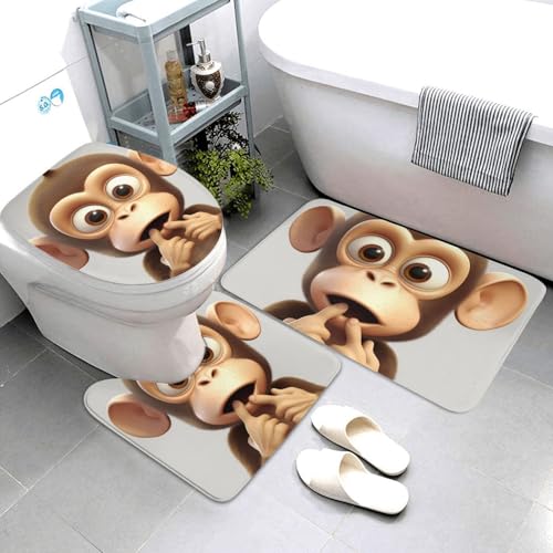 QMNSEHF The Silent Monkey Badezimmerteppich-Set, weich, saugfähig, U-förmige Konturmatte, WC-Deckelbezug, rutschfeste Badteppiche für Badezimmer, Duschmatte, 80 x 50 cm, 3-teilig von QMNSEHF