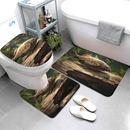 QMNSEHF Wood and Fish Badezimmerteppich-Set, weich, saugfähig, U-förmige Konturmatte, WC-Deckelbezug, rutschfeste Badteppiche für Badezimmer, Duschmatte, 80 x 50 cm, 3-teilig QMNSEHF Wood and Fish Badezimmerteppich-Set, weich, saugfähig, U-förmige Konturmatte, WC-Deckelbezug, rutschfeste Badteppiche für Badezimmer, Duschmatte, 80 x 50 cm, 3-teilig von QMNSEHF