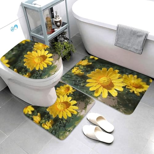 QMNSEHF Yellow Flores Badezimmerteppich-Set, weich, saugfähig, U-förmige Konturmatte, WC-Deckelbezug, rutschfeste Badteppiche für Badezimmer, Duschmatte, 80 x 50 cm, 3-teilig QMNSEHF Yellow Flores Badezimmerteppich-Set, weich, saugfähig, U-förmige Konturmatte, WC-Deckelbezug, rutschfeste Badteppiche für Badezimmer, Duschmatte, 80 x 50 cm, 3-teilig von QMNSEHF