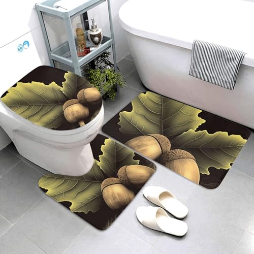 QMNSEHF Zwei Eicheln Badezimmerteppich-Set, weich, saugfähig, U-förmige Konturmatte, WC-Deckelbezug, rutschfeste Badteppiche für Badezimmer, Duschmatte, 80 x 50 cm, 3-teilig QMNSEHF Zwei Eicheln Badezimmerteppich-Set, weich, saugfähig, U-förmige Konturmatte, WC-Deckelbezug, rutschfeste Badteppiche für Badezimmer, Duschmatte, 80 x 50 cm, 3-teilig von QMNSEHF