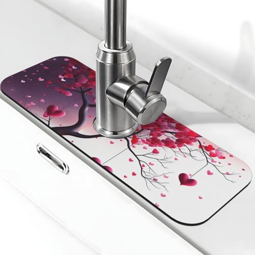 Romantische Herzen, Blätter, Baum, Wasserhahn-Matte für Küchenspüle, Anti-Rutsch-Wasserhahn-Pad, Spritzfänger, Kieselgur, schnell trocknender Stein, Wasserhahngriff, Tropfenfänger-Tablett, Matte für Romantische Herzen, Blätter, Baum, Wasserhahn-Matte für Küchenspüle, Anti-Rutsch-Wasserhahn-Pad, Spritzfänger, Kieselgur, schnell trocknender Stein, Wasserhahngriff, Tropfenfänger-Tablett, Matte für von QMNSEHF