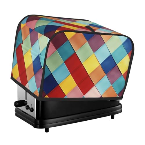 Toaster-Abdeckung für 2 Scheiben mit zwei Taschen zur Aufbewahrung von Messern, superweiche Geräteabdeckung, bunt, kariert, Staubschutz für Küche, kleine Backofen, Küche, Brotmaschine von QMNSEHF