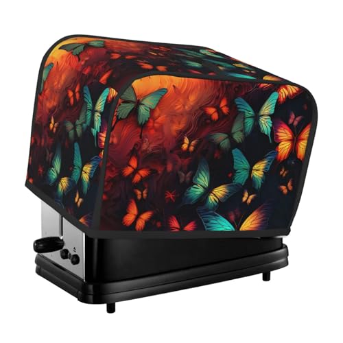 Toaster-Abdeckung für 2 Scheiben mit zwei Taschen zur Aufbewahrung von Messern, superweiche Geräteabdeckung, buntes Schmetterlingsmuster, Staubschutz für Küche, kleine Ofenabdeckung, Küche von QMNSEHF