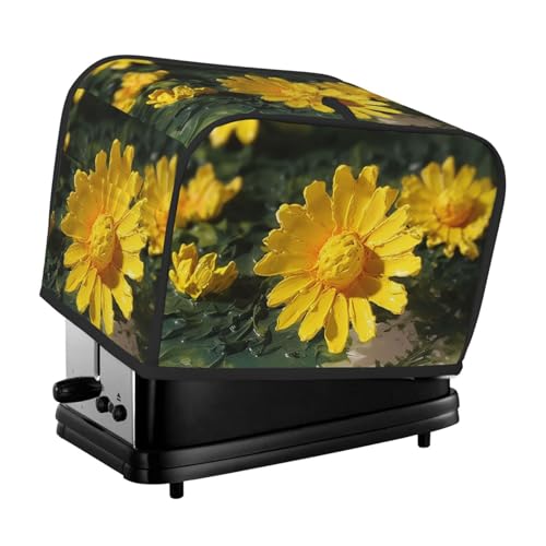 Toaster-Abdeckung für 2 Scheiben mit zwei Taschen zur Aufbewahrung von Messern, superweiche Geräteabdeckung, gelbe Blumen, Staubschutz für Küche, kleine Ofenabdeckung, Küche, Brotmaschine von QMNSEHF