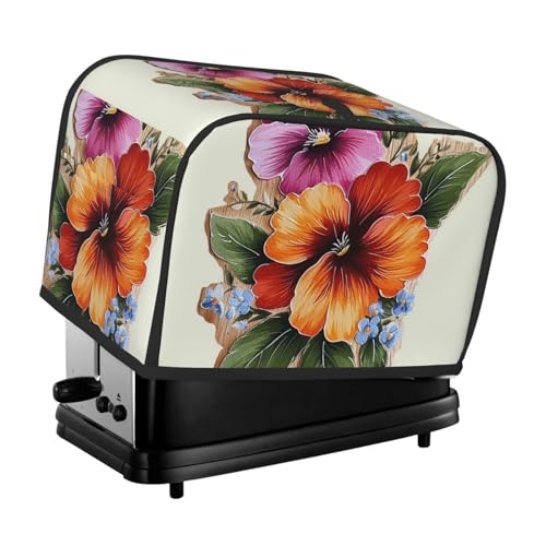 Toaster-Abdeckung für 2 Scheiben mit zwei Taschen zur Aufbewahrung von Messern, superweiche Geräteabdeckung, handbemalte Blume, Staubschutz für Küche, kleine Ofenabdeckung, Küche, Brotmaschine von QMNSEHF