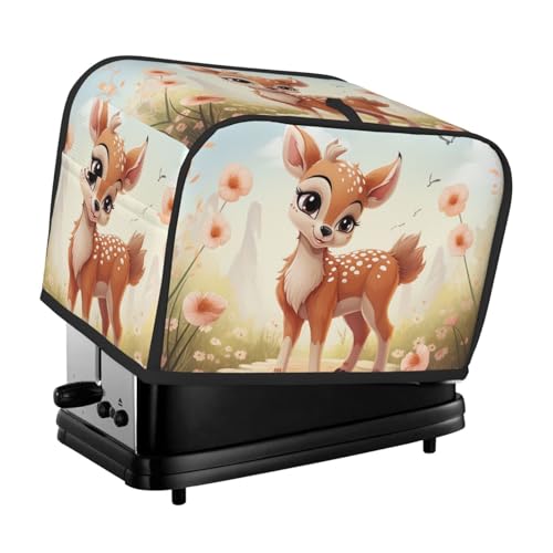 Toaster-Abdeckung für 2 Scheiben mit zwei Taschen zur Aufbewahrung von Messern, superweiche Geräteabdeckung, schöne Hirsch-Staubabdeckung für Küche, kleine Ofenabdeckung, Küche von QMNSEHF