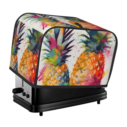 Toaster-Abdeckung für 2 Scheiben mit zwei Taschen zur Aufbewahrung von Messern, superweiche Geräteabdeckung, tropische Früchte, Aquarell, Ananas, Staubschutz für Küche, kleine Ofenabdeckung, Küche von QMNSEHF