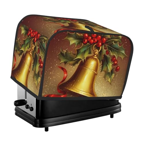Toaster-Abdeckung mit 2 Scheiben und zwei Taschen zur Aufbewahrung von Messern, superweiche Geräteabdeckung, Frohes neues Jahr, Weihnachtsbaumglocke, Staubschutz für Küche, kleine Ofenabdeckung, Küche von QMNSEHF