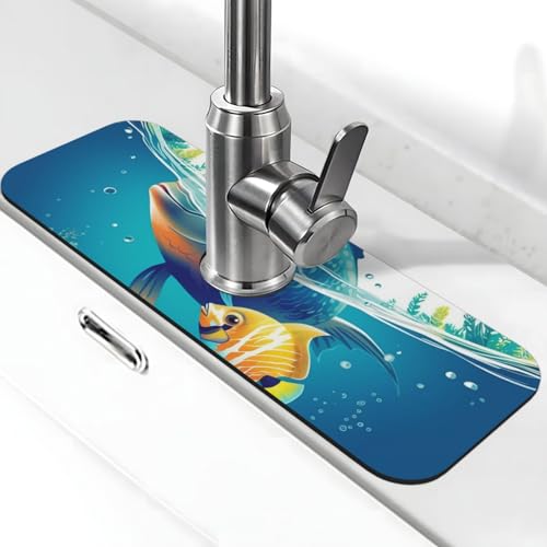 Unterwasser-Matte für Küchenspüle, rutschfeste Wasserhahn-Pads, Spritzfänger, Kieselgur, schnell trocknender Stein, Wasserhahn-Griff, Tropffänger-Tablett, Matte für Waschbecken, Abtropfmatte von QMNSEHF