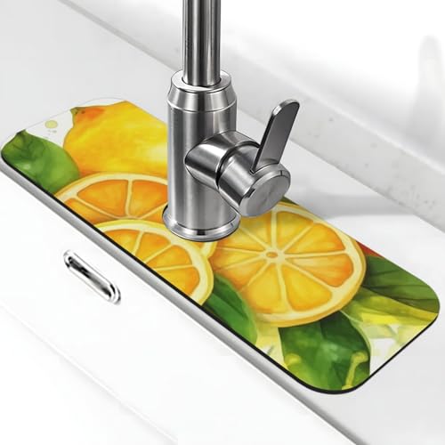 Wasserfarben-Wasserhahn-Matte für Küchenspüle, rutschfeste Wasserhahn-Pads, Spritzfänger, Kieselgur, schnell trocknender Stein, Wasserhahngriff, Tropffänger-Tablett, Matte für Waschbecken von QMNSEHF