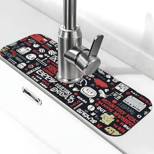 Wasserhahnmatte für Küchenspüle, rutschfeste Wasserhahn-Pad, Spritzfänger, Kieselgur, schnell trocknender Stein, Wasserhahngriff, Tropffänger-Tablett, Matte für Badezimmer, Waschbecken, Abtropfmatte von QMNSEHF
