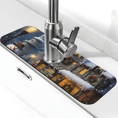 Weihnachtliche Schneemänner und Häuser Wasserhahnmatte für Küchenspüle, Anti-Rutsch-Wasserhahn-Pad, Spritzfänger, Kieselgur, schnell trocknender Stein, Wasserhahngriff, Tropffänger-Tablett, Matte für Weihnachtliche Schneemänner und Häuser Wasserhahnmatte für Küchenspüle, Anti-Rutsch-Wasserhahn-Pad, Spritzfänger, Kieselgur, schnell trocknender Stein, Wasserhahngriff, Tropffänger-Tablett, Matte für von QMNSEHF