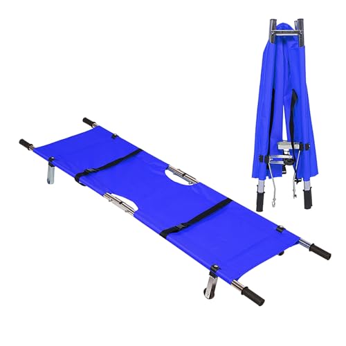Klappbare Krankentrage, mit Gummigriff, Halterung, Haltegurt, for den Krankentransport in der Ambulanz(Blue,Iron Tube) von QMNUZCFD