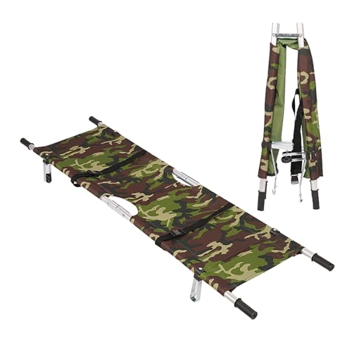 Klappbare Krankentrage, mit Gummigriff, Halterung, Haltegurt, for den Krankentransport in der Ambulanz(Camouflage,Iron Tube) von QMNUZCFD