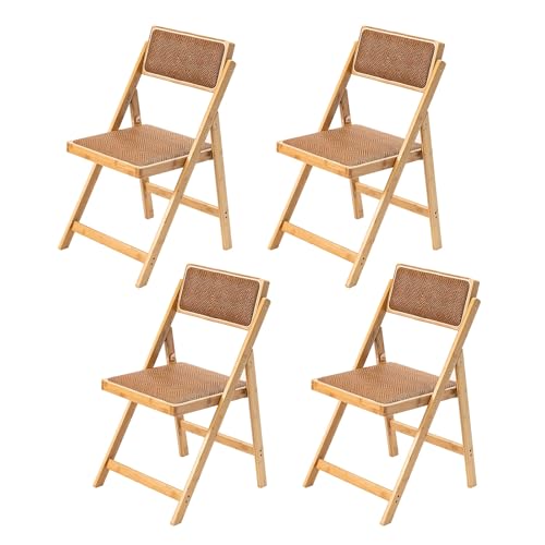 QMNUZCFD Hölzerne stapelbare Esszimmerstuhl Satz von 4, Rattan texturierte gepolsterte Sitz mit drehbarer Rückenlehne, for Gäste Küche Büro Hochzeit Party Picknick(Couleur Originale) von QMNUZCFD