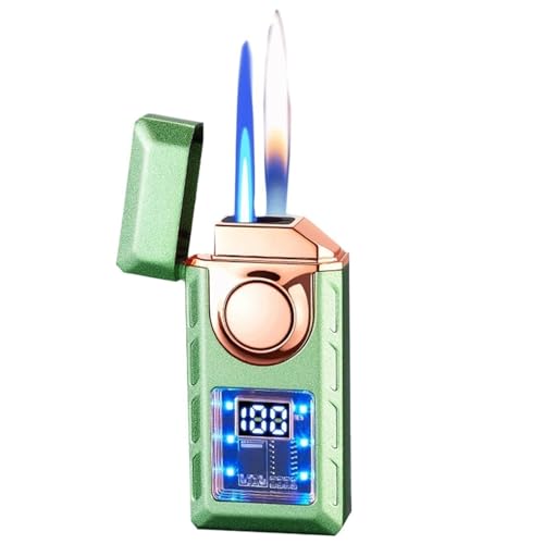 Intelligentes Butan-Fackelfeuerzeug, 4 Zündmethoden, sprachgesteuertes Feuerzeug mit Zwei Flammen und Optionen for tiefblaue Flamme und offene Flamme(Green) von QMTMY