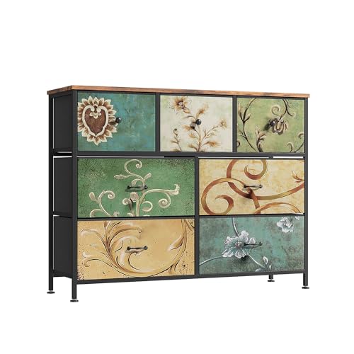 Kommode mit 7 Schubladen aus Stoff, Sideboard 100cm mit Stoffschubladen,Schubladenschrank,TV Schrank mit Stabiler Stahlrahmen und Holzplatte,Kommodenschrank für Schlafzimmer,Flur,Wohnzimmer Kommode mit 7 Schubladen aus Stoff, Sideboard 100cm mit Stoffschubladen,Schubladenschrank,TV Schrank mit Stabiler Stahlrahmen und Holzplatte,Kommodenschrank für Schlafzimmer,Flur,Wohnzimmer von QMTXBYJ